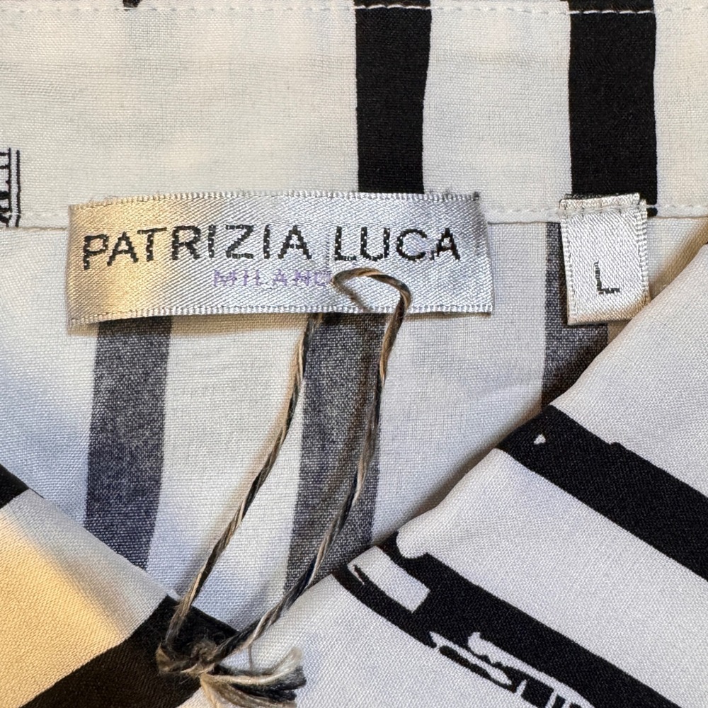 Patrizia Luca Milano Button Down Shirt Womens L White Black Stripe Draped Chic - Picture 4 of 9